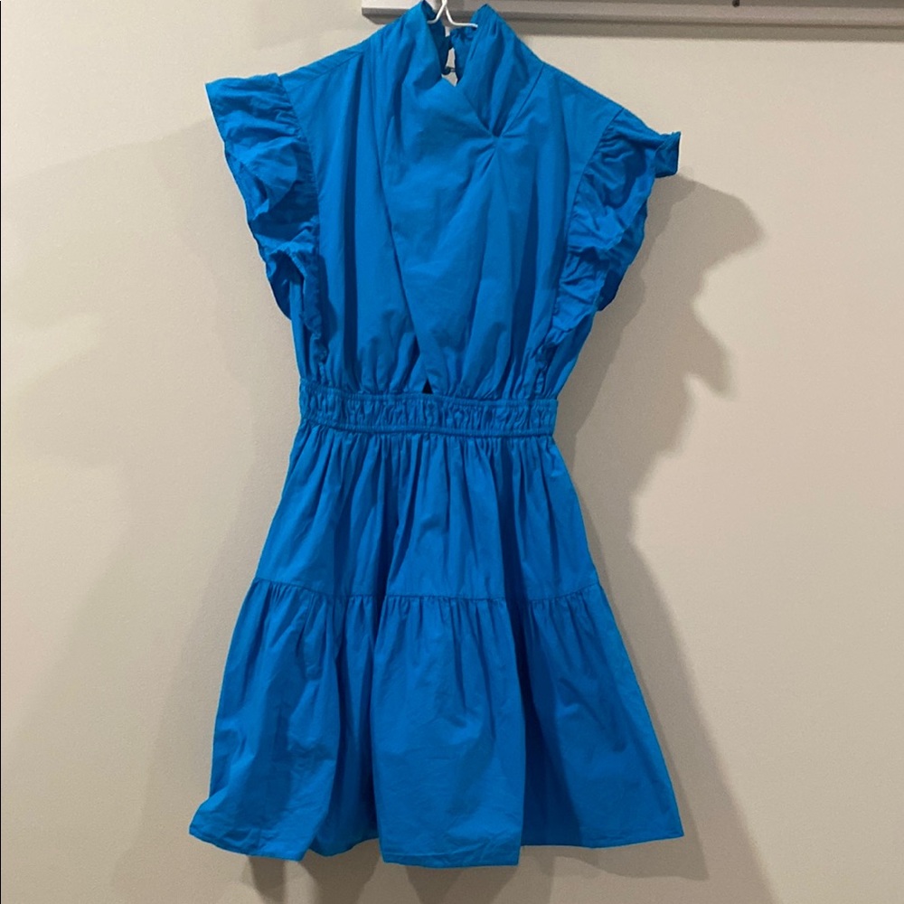 Line & Dot Vibrant Blue Ruffle Sleeve Dress